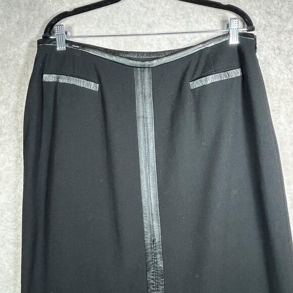 Elana Maxi Skirt Womens 14 Black 100% Wool Leather Trim Pockets Side Zip Casual - Picture 2 of 9